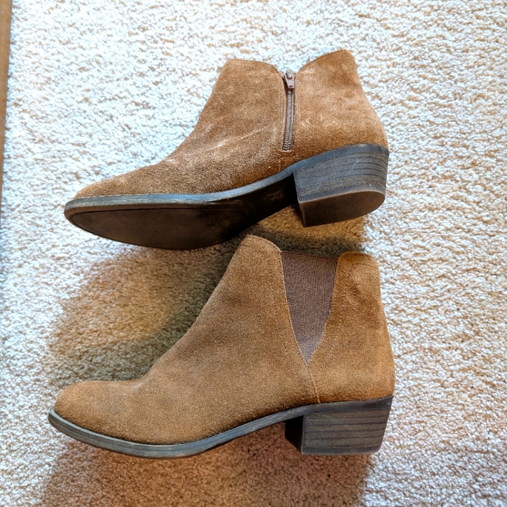 Kensie Garry Brown Suede Leather Side Zip Ankle Boot Booties